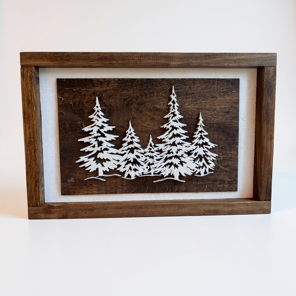 Handcrafted Rustic Snowy Pine Tree Wall Art β Winter Cabin Home Decor with Glittered Forest Design
