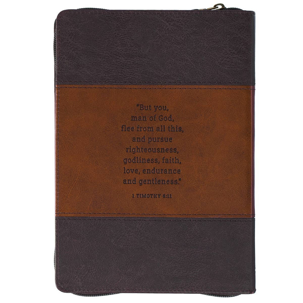 Man of God Leather Journal – Faith-Inspired Writing Journal for Men (Honey-Brown & Espresso, Zipper Closure)