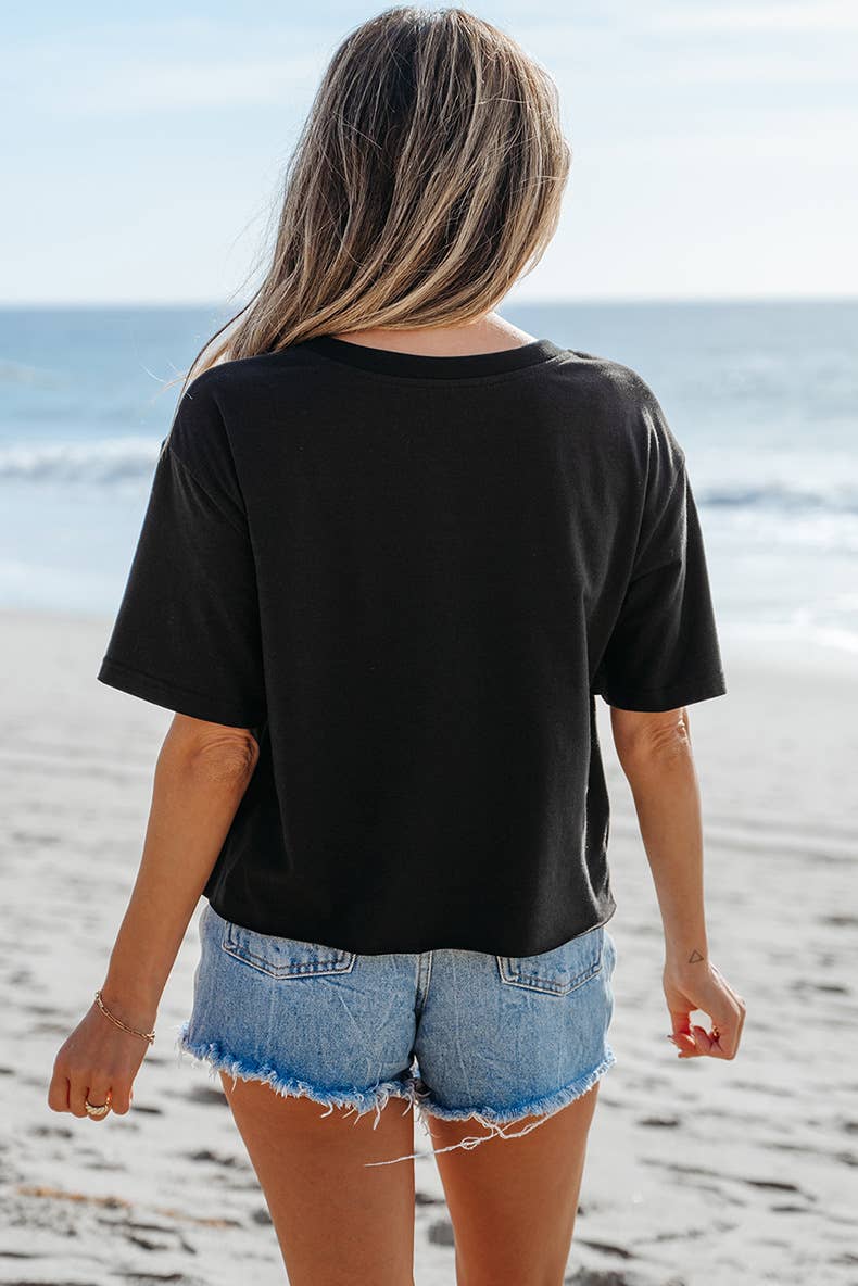 Chequered printed crew neck short-sleeved T-shirt