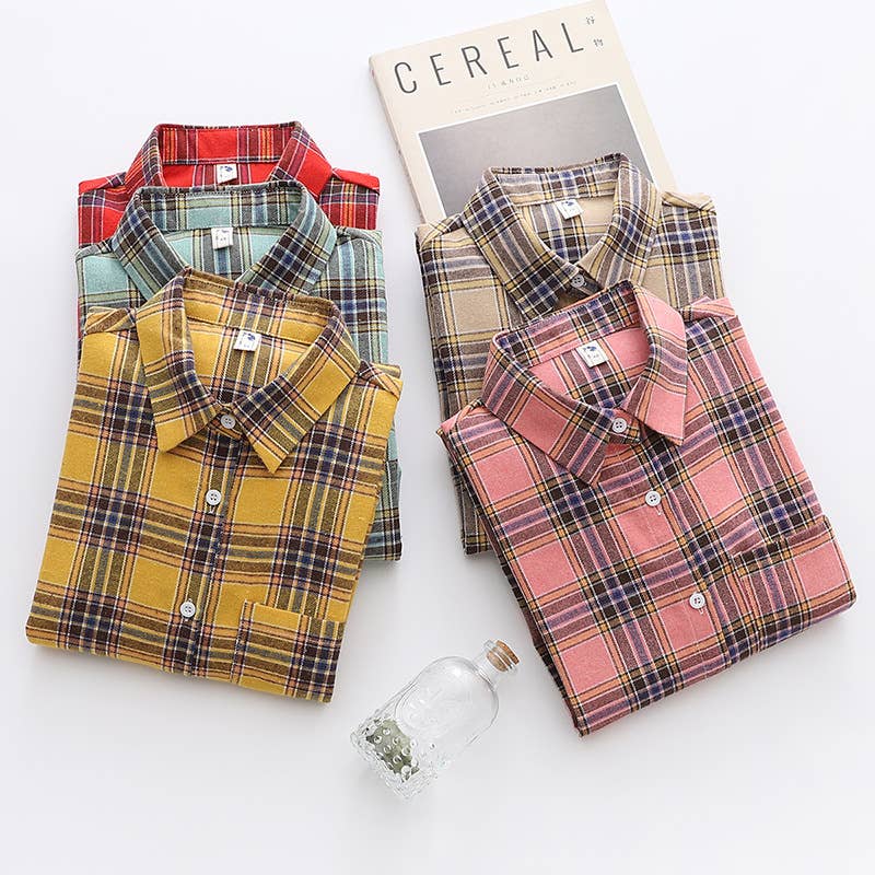 Basic Relaxed plaid cotton blend button shirt jacket Shacket