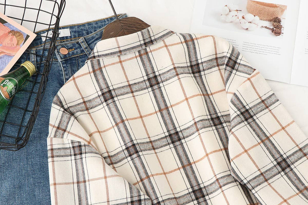 Basic Relaxed plaid cotton blend button shirt jacket Shacket