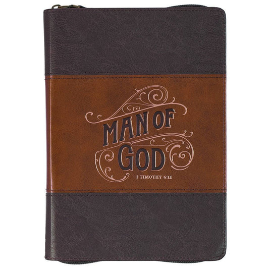Man of God Leather Journal – Faith-Inspired Writing Journal for Men (Honey-Brown & Espresso, Zipper Closure)