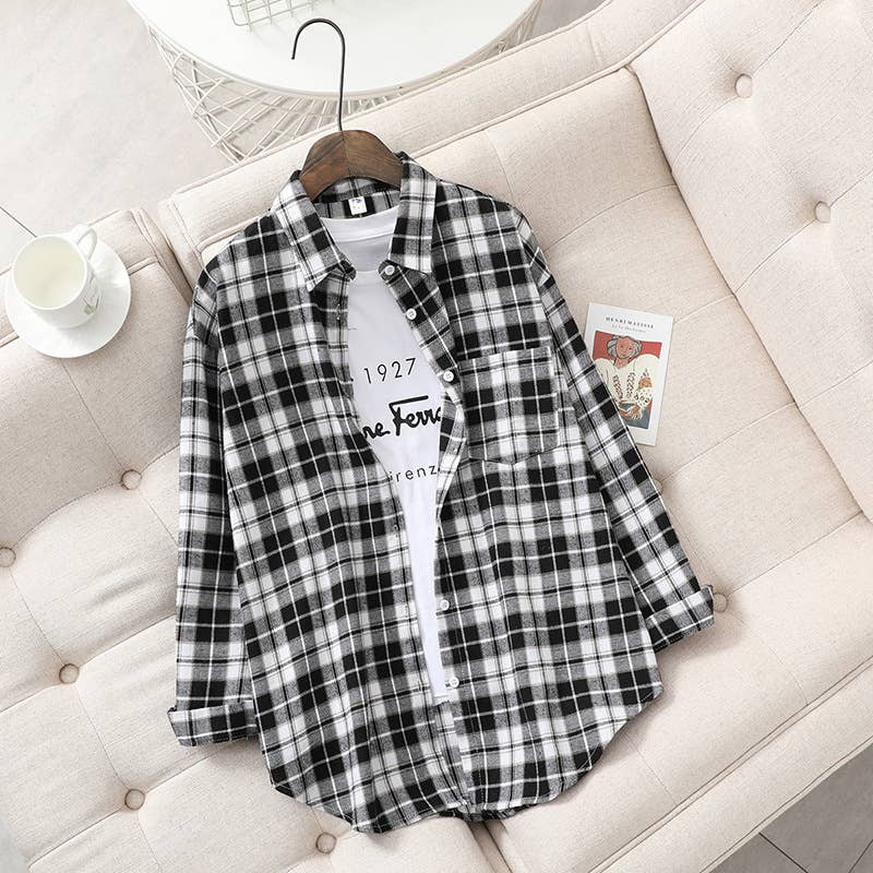 Basic Relaxed plaid cotton blend button shirt jacket Shacket