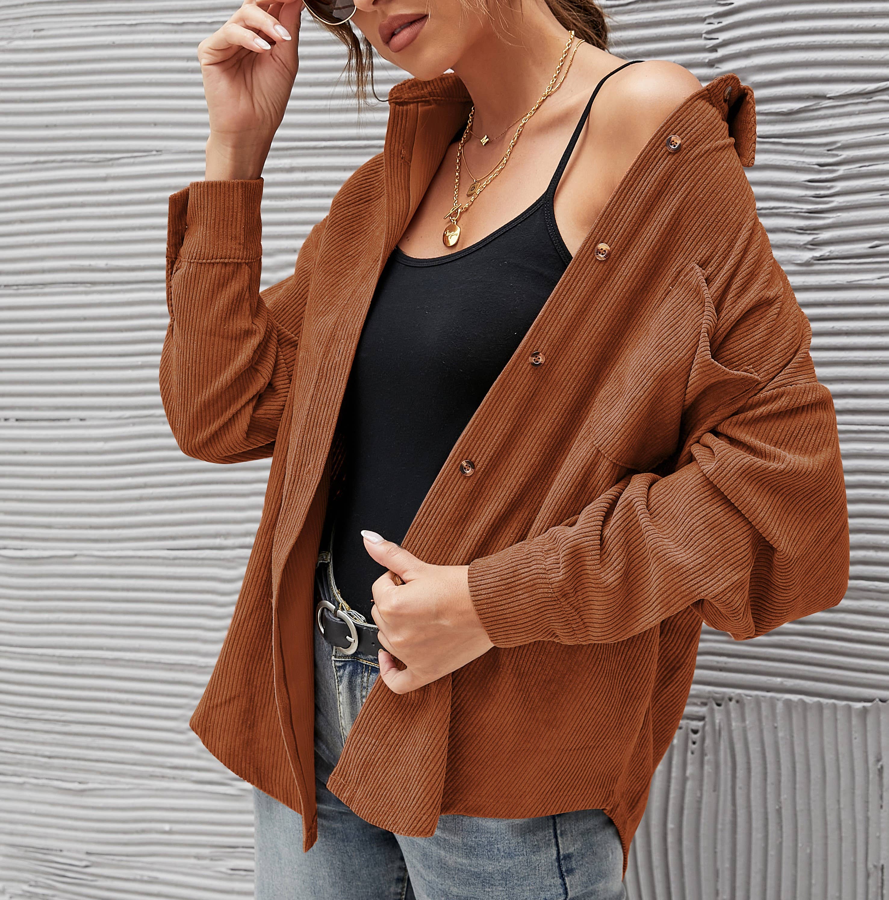 Corduroy Oversized Solid Shacket