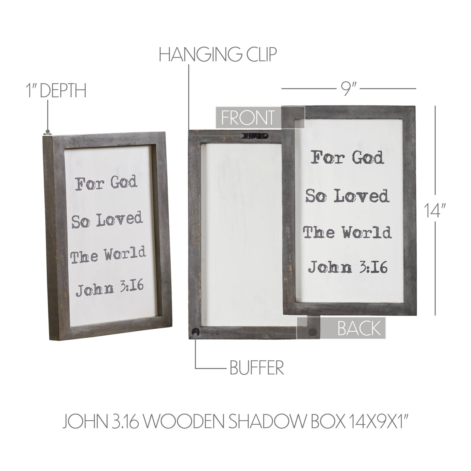 John 3:16 Wooden Shadow Box Frame 14x9x1