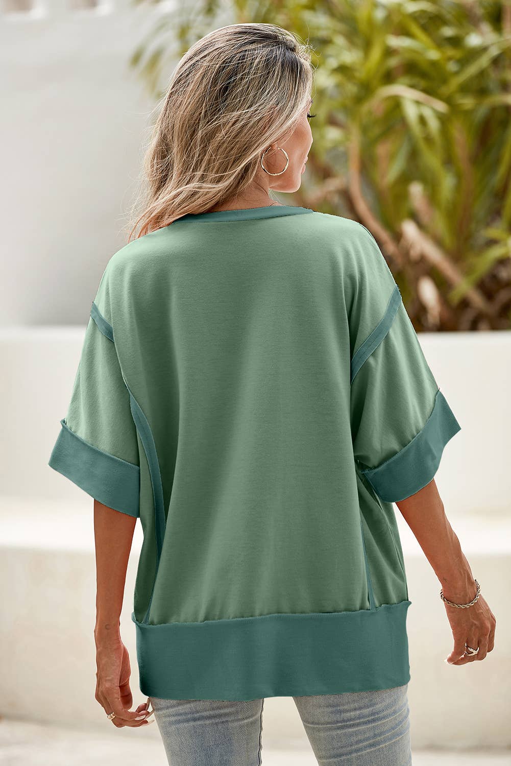 Casual Colorblock High-Low Top – Half Sleeve Chic