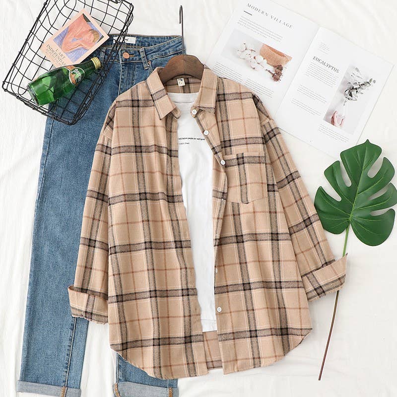 Basic Relaxed plaid cotton blend button shirt jacket Shacket