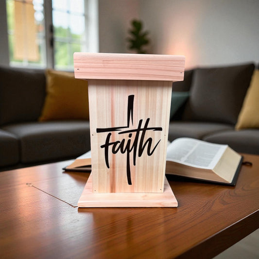 Faith Lantern – Cedar Wood Lighted "Faith" cutout