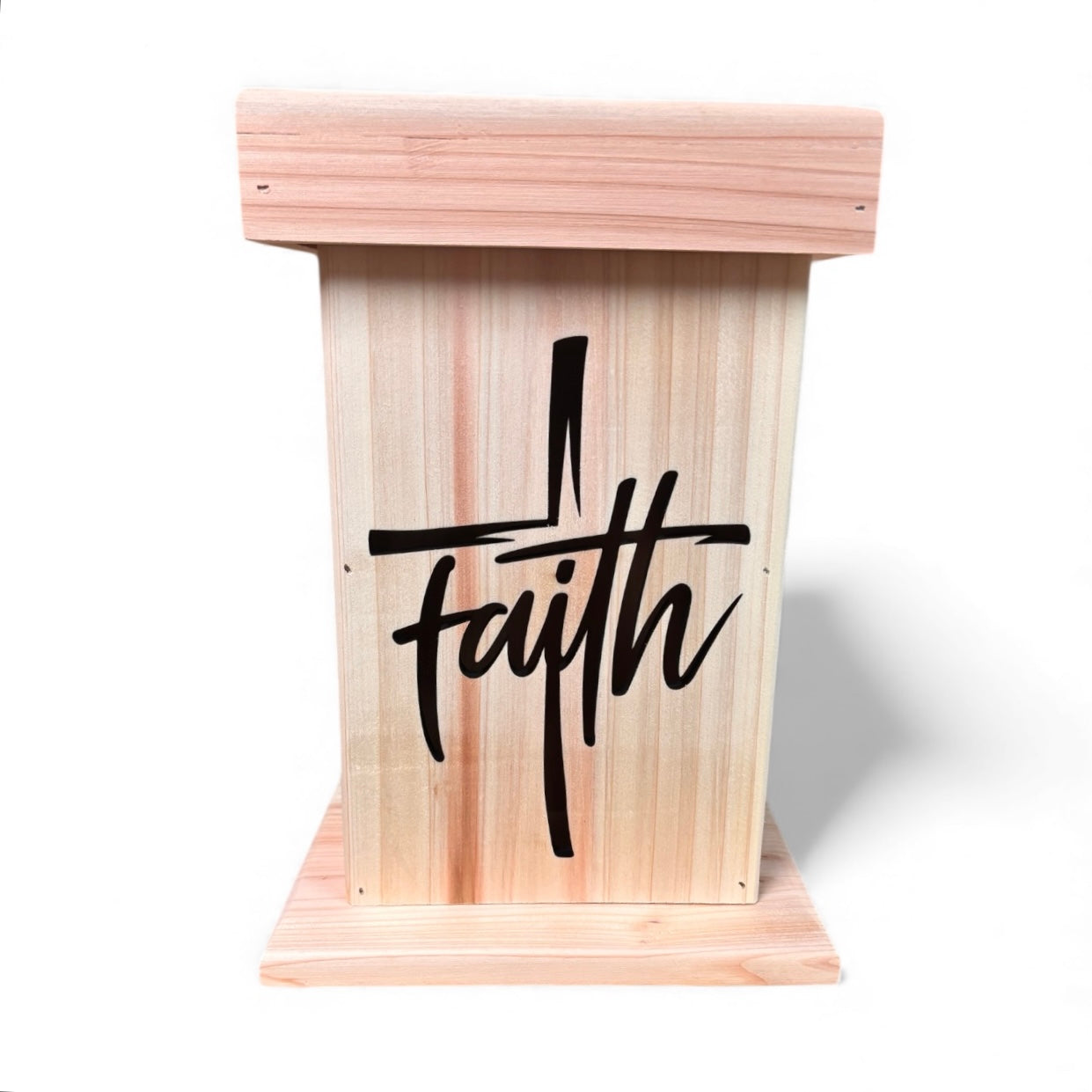 Faith Lantern – Cedar Wood Lighted "Faith" cutout