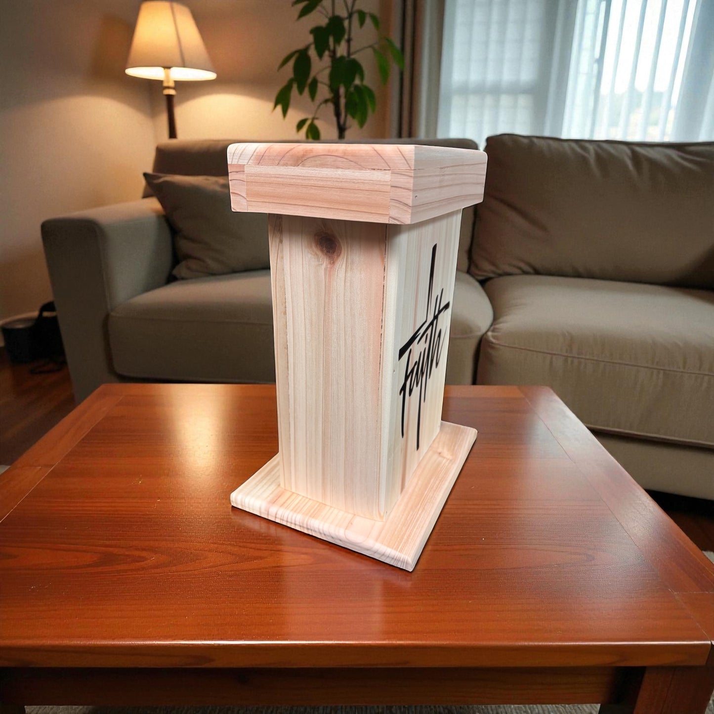 Faith Lantern – Cedar Wood Lighted "Faith" cutout