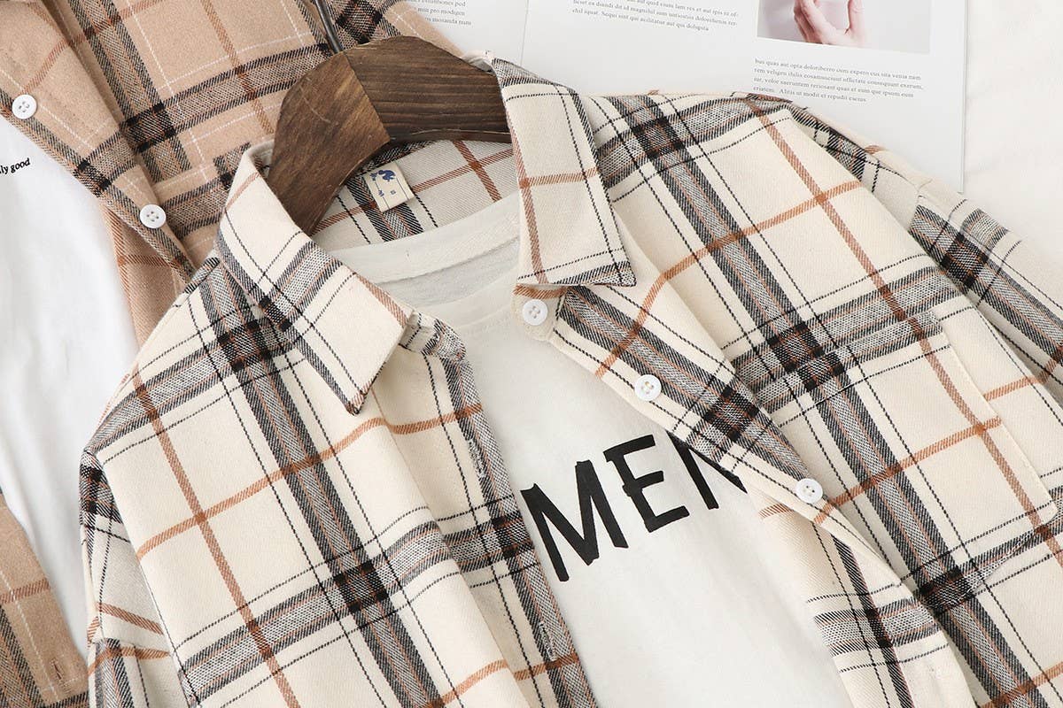 Basic Relaxed plaid cotton blend button shirt jacket Shacket