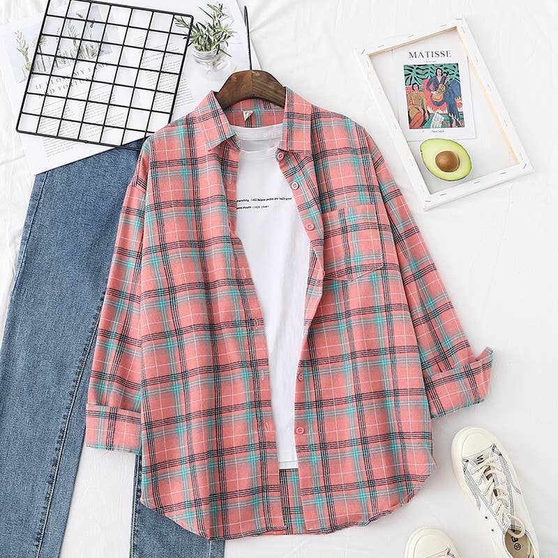 Basic Relaxed plaid cotton blend button shirt jacket Shacket