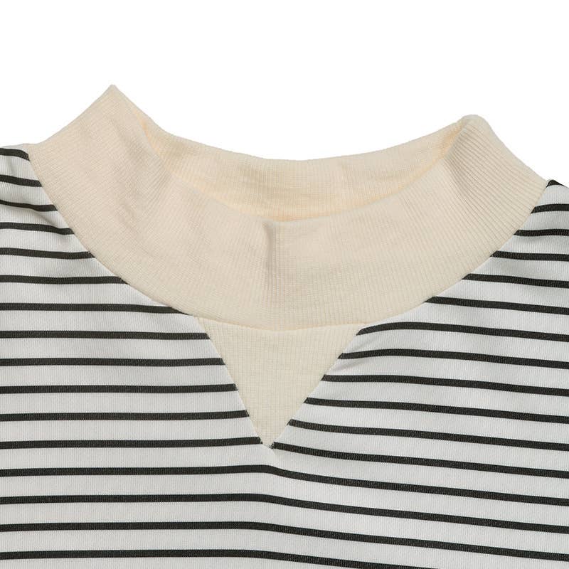 CREW-NECK STRIPED PATCHWORK FAKE TWO T-SHIRTS