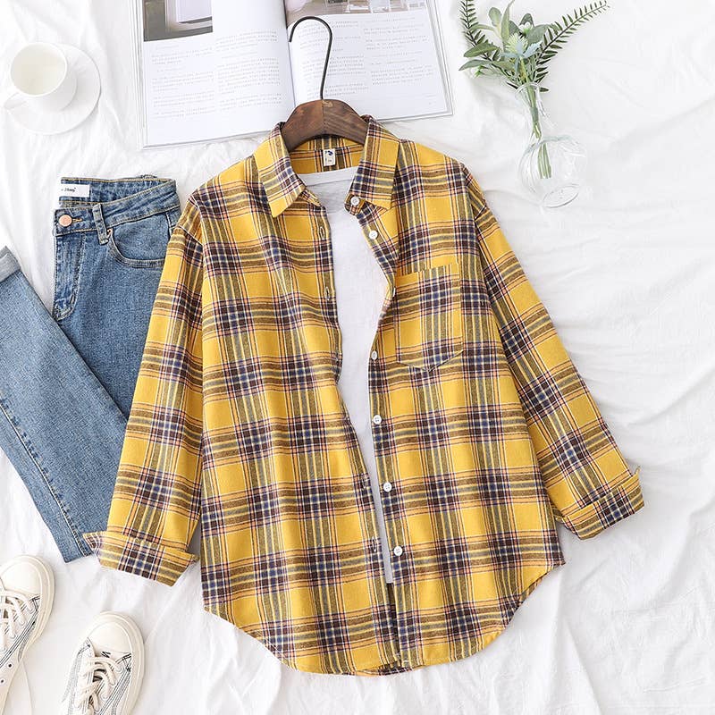 Basic Relaxed plaid cotton blend button shirt jacket Shacket