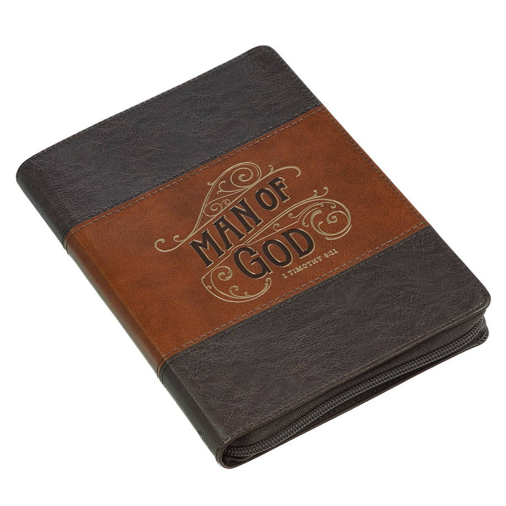 Man of God Leather Journal – Faith-Inspired Writing Journal for Men (Honey-Brown & Espresso, Zipper Closure)